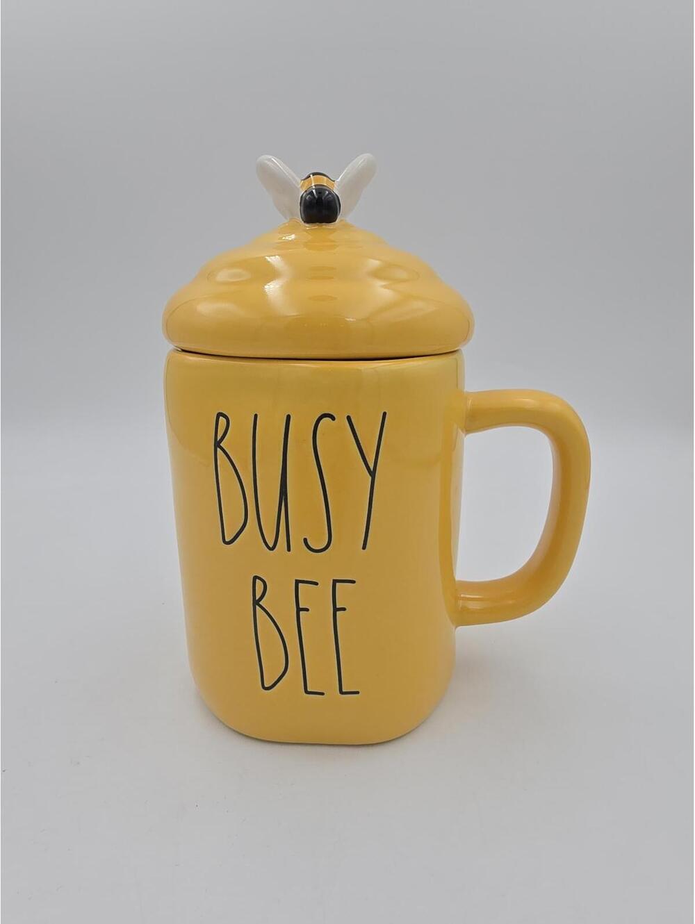 Rae Dunn Yellow Ceramic 'Busy Bee' Mug with Lid